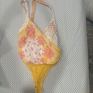 Free People Yellow and Pink Floral Kids Bodysuit